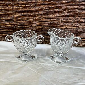 Depression Glass Pretzel Pattern Creamer and Sugar Bowl Set - MCM